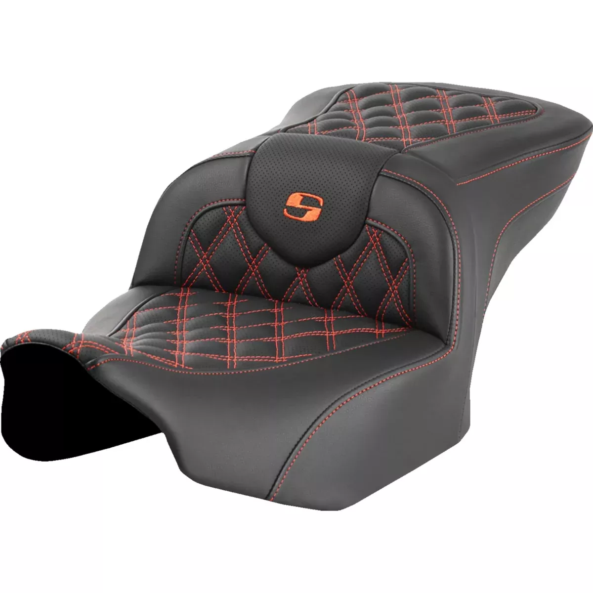 Saddlemen Roadsofa Standard Reach Seat Without Backrest Orange Lattice Stitch – 823-07-18203 For Harley Touring 2023-2026