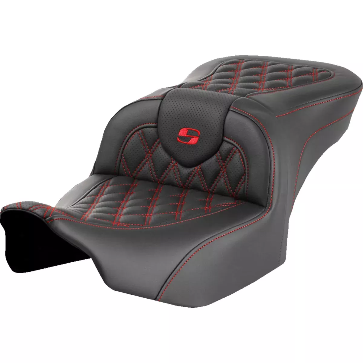 Saddlemen Roadsofa Standard Reach Seat Without Backrest Red Lattice Stitch - 823-07-18204 For Harley Touring 2023-2026