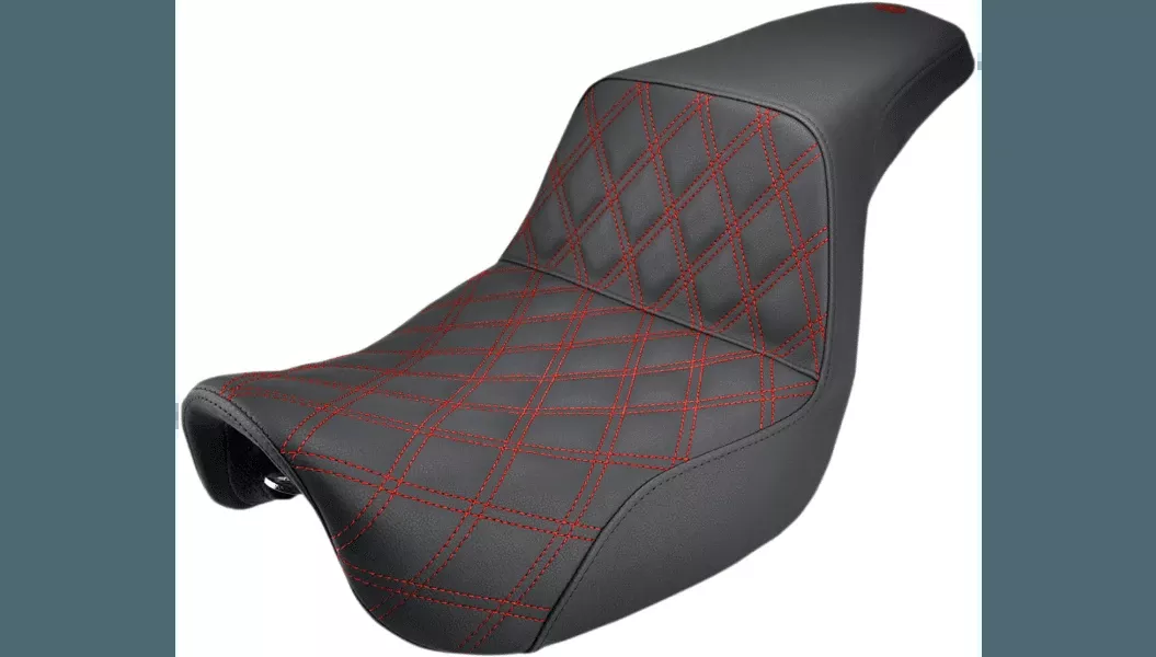 Saddlemen Step-Up Seat for Harley Davidson '12-16 FLD Models - Front Lattice Stitch/With Red Stitching - Black