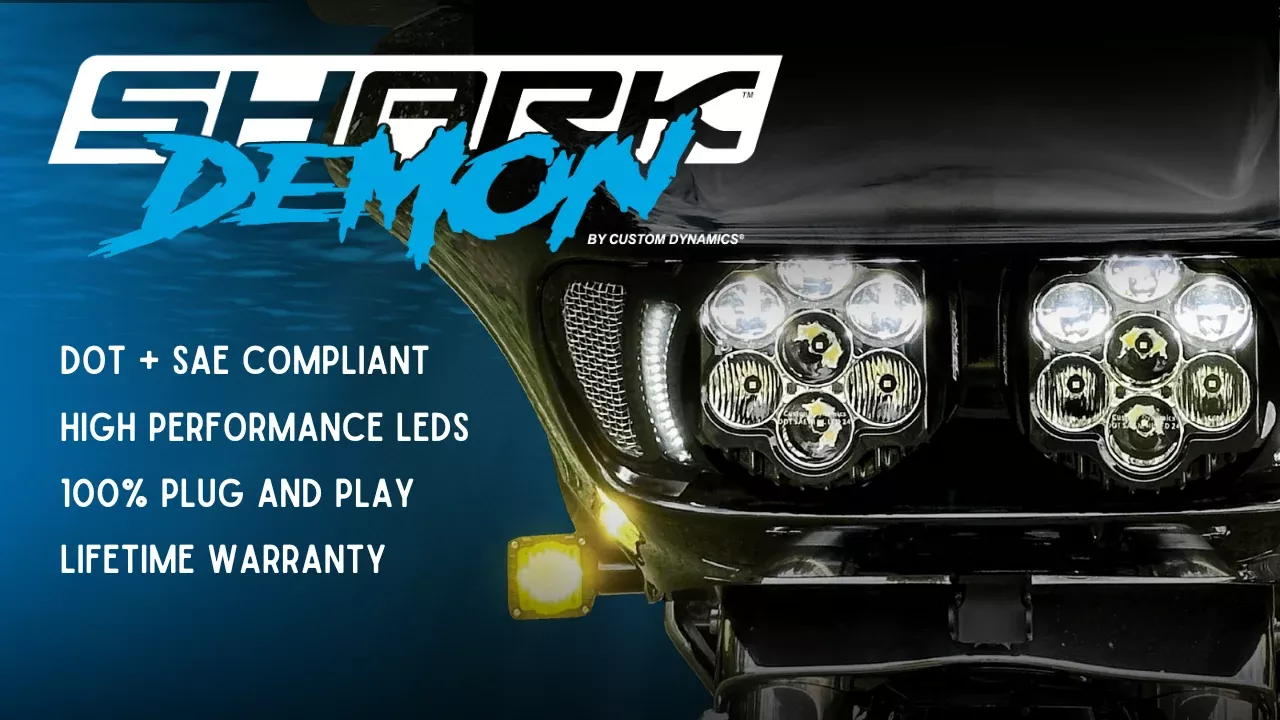Shark Demon SAE Selective Yellow LED Front Turn Signals for Road Glide