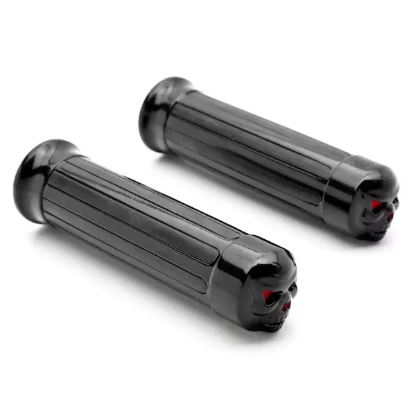 Skull Custom Black Motorcycle Handlebar Hand Grips (1")