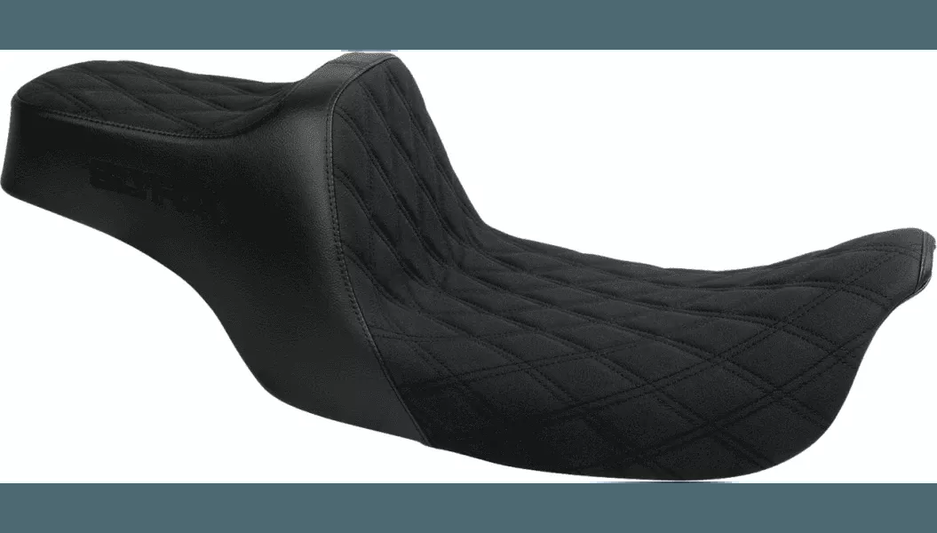 Slyfox High Noon Seat Double Diamond Seat for '97-07 Harley Davidson FLHT/FLTR Touring Models - Silver Logo/Silver Stitch