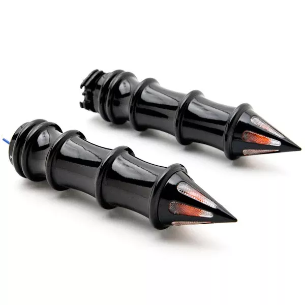 Spiked Skeleton Black Turn Signals Bar Ends Motorcycle Hand Grips (1")