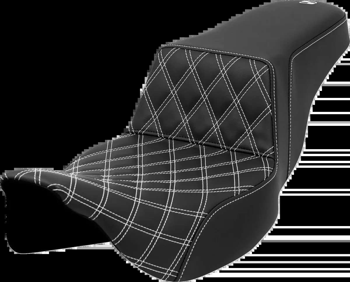 Step-Up Seat - Front Lattice Stitch - White Stitch - Extended Reach - FLH/FLT '08-'23
