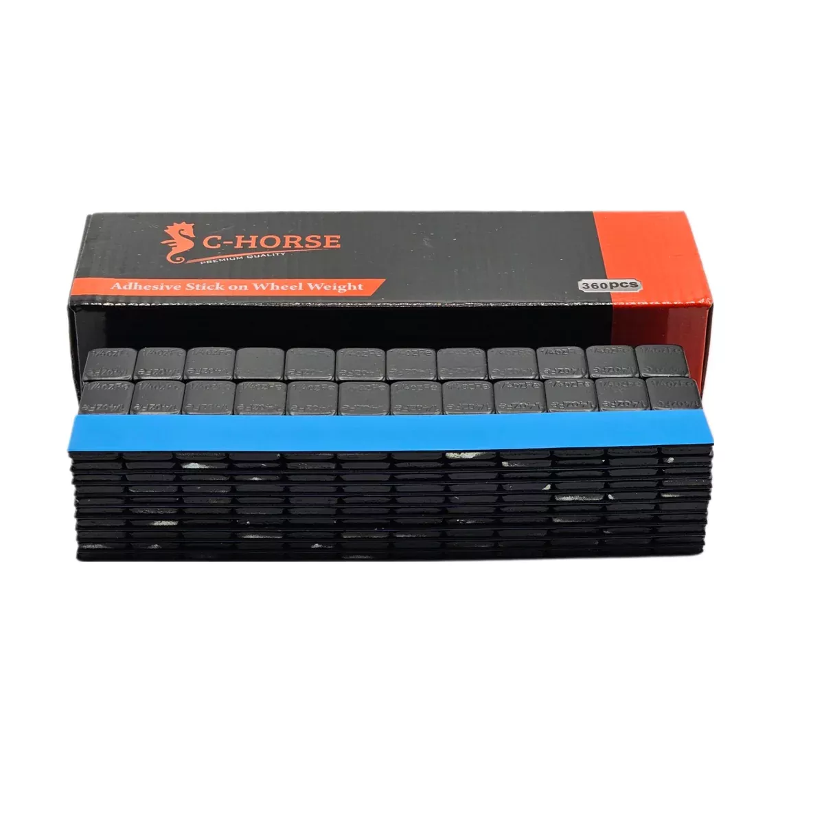 Stick-On Wheel Weights Black Coated – 0.25 oz Increments with Blue Adhesive Tape