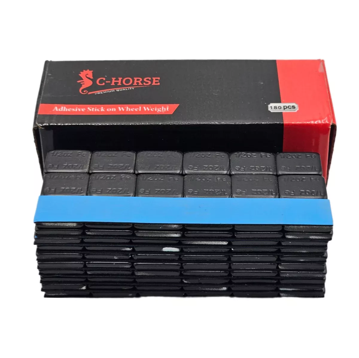 Stick-On Wheel Weights Black Coated – 0.50 oz Increments with Blue Adhesive Tape