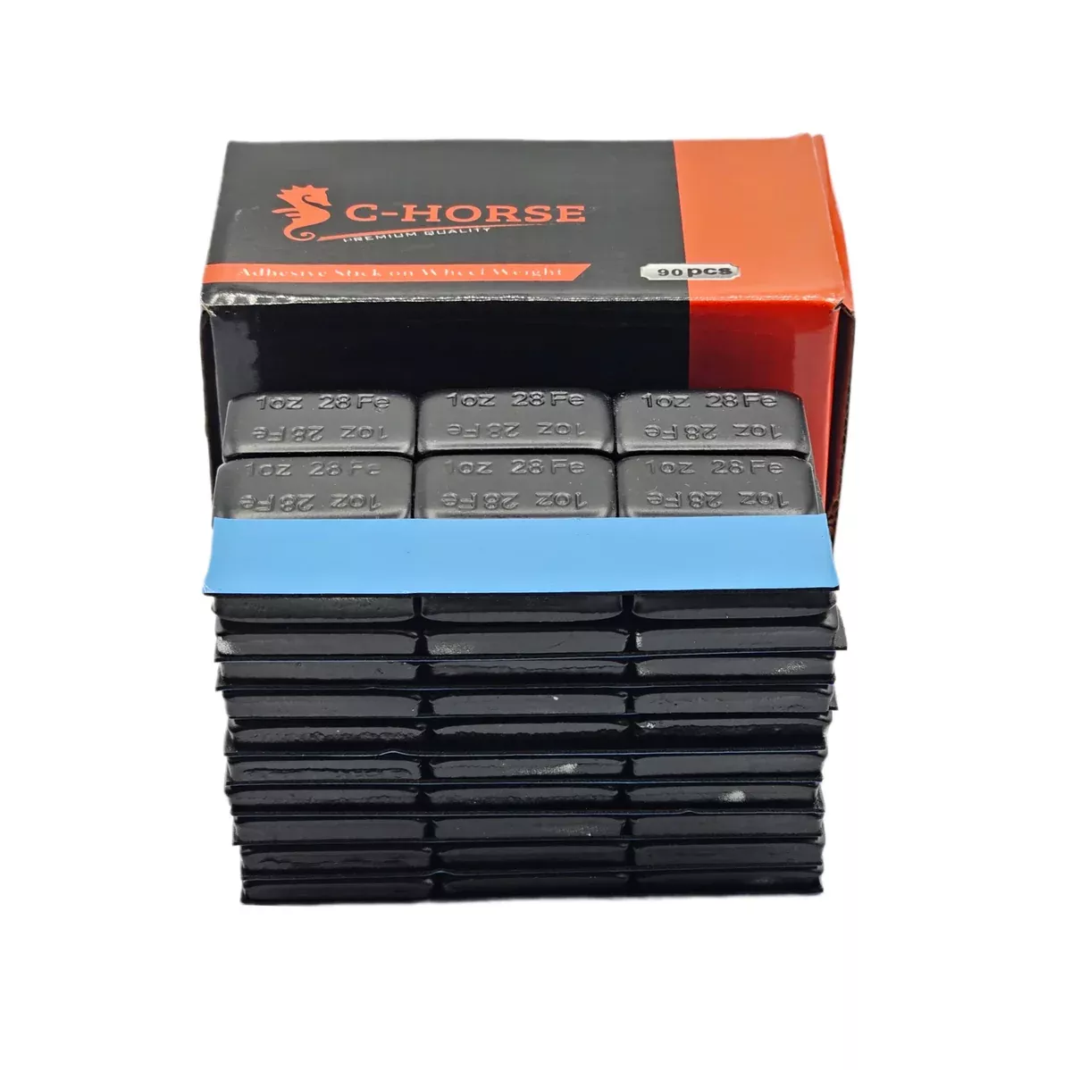 Stick-On Wheel Weights Black Coated – 1 oz Increments with Blue Adhesive Tape