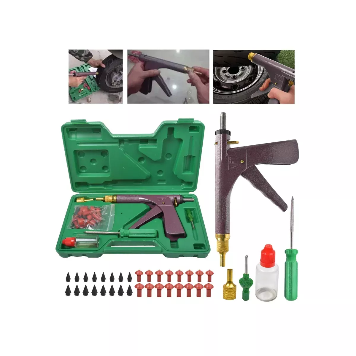 Tubeless Tire Repair Gun Kit – Mushroom Plug Nozzle Tool