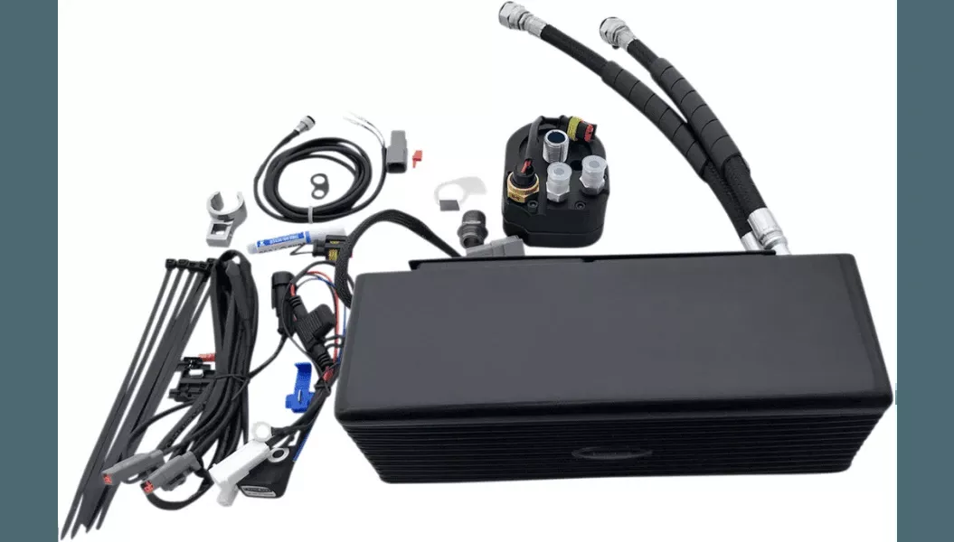 UltraCool 3.0 Below Regulator Mount Oil Cooler with Fan Kit for '93-17 Harley Davidson Dyna - Chrome