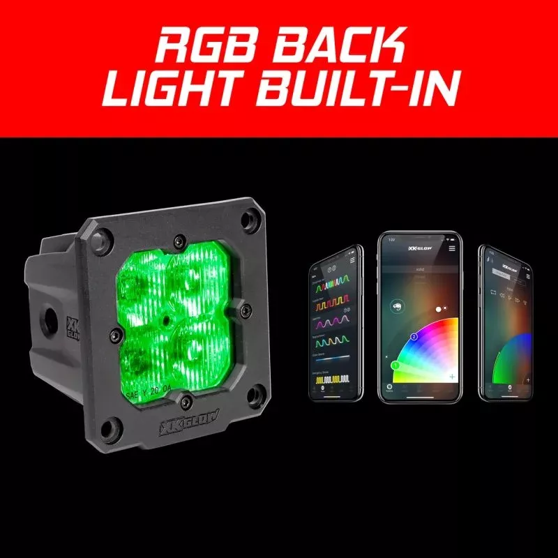 XKGLOW Flush Mount XKchrome 20w LED Cube Light w/ RGB Accent Light – Driving Beam